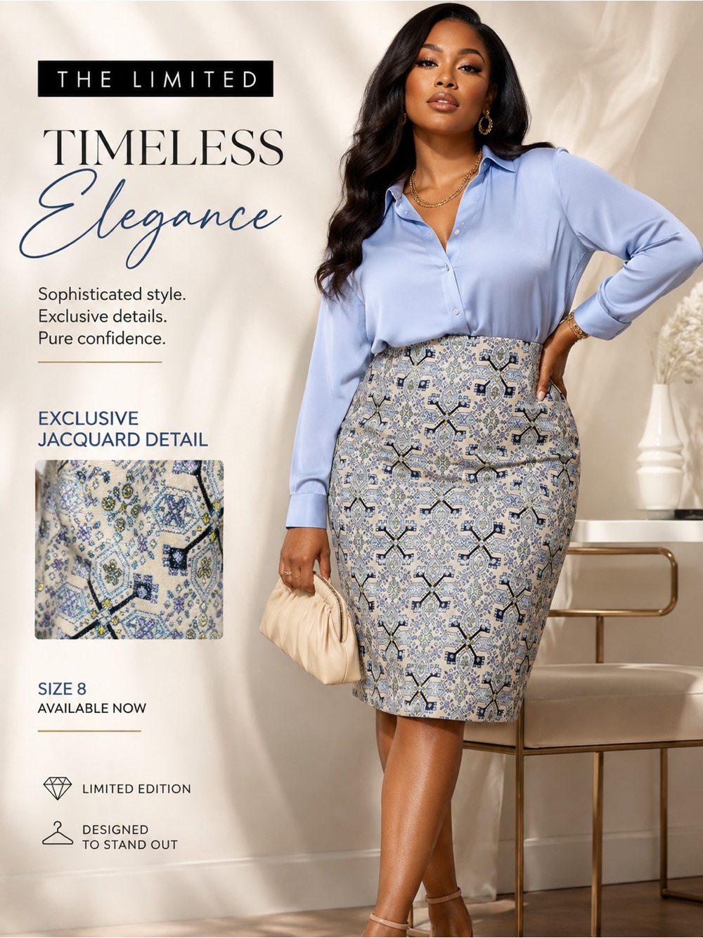The Limited Light Blue Jacquard Pencil Skirt